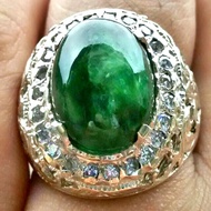 Cincin Perak Batu Zamrud Zambia Asli - Natural Emerald Ring CZ012