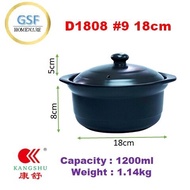 KANGSHU Black Ceramic Clay Pot 18cm D1808*#9 (1200ml) /D2210*#1 22cm (2400ml)