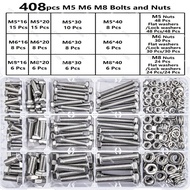 408pcs M5 M6 M8 Bolt and Nut Combination Kit 304 Stainless Steel Hex Metric Bolt Nut Washer Kit Full