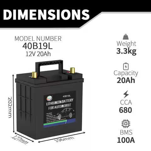 40B19L/R LiFePO4 Car Battery High Performance Sealed Car Truck SUV Starting Battery 680 CCA Maintena