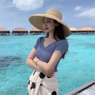 🌸Sisters🌸 Women's Short-Sleeved T-Shirt V-Neck Ice Silk Knitted Top