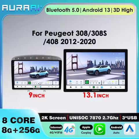AURAAI Car Multimedia Radio For Peugeot 308 308SW 408 RCZ Carplay AI Control Touch Screen Autoradio 