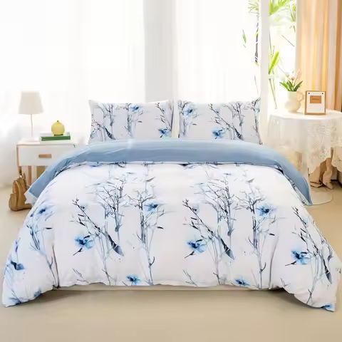 3pcs/set Leaf Floral Pattern Duvet Cover Set(1 Duvet Cover & 2 Pillowcase）Soft And Skin-Friendly Duv