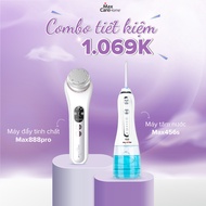 [Combo giảm 1069K] Máy tăm nước cầm tay làm sạch răng Max456S + Máy đẩy tinh chất ion nóng lạnh Max8