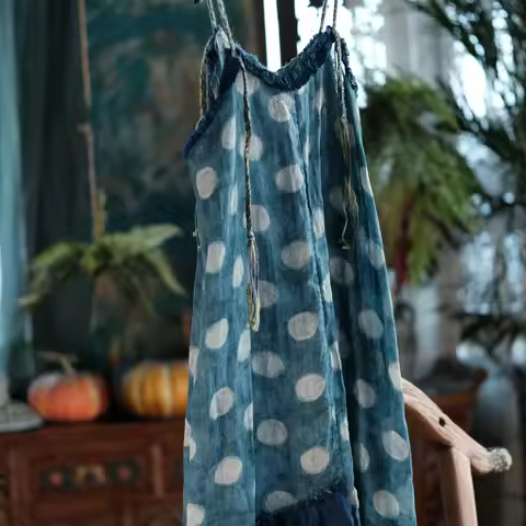 Johnature Women Vintage Linen Straps Dress 2026 Summer New Chinese Style Patchwork Color Polka Dot B