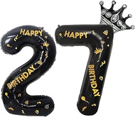 40 Inch Black Foil Balloon Number 27,Crown 27th Birthday Party Decorative Balloons,Number Large Numb