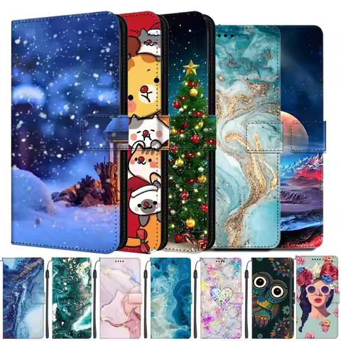 Leather Wallet Flip Cover For OPPO Reno8 T 5G Reno8 Pro Plus Phone Cases Christmas Marble Lion Patte