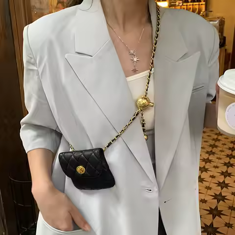 New Women's Little Golden Ball Waistband Bag French Small Fragrant Rhombic Belt Bag Mini Lightweight