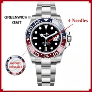 GMT Fashion Men Watch Greenwich II Stainless Steel 4 Needles Casual Business Quartz Wristwatches