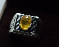 藍寶石戒指 美麗的黃色藍寶石 淨透 925純銀 托帕石