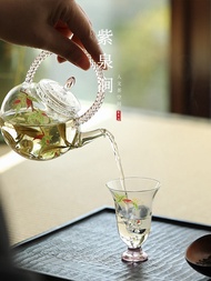 Jojos L PD สีม่วง Spring Valley Tea Pot High Borosilicate Heat Resistant Glass Gongfu Brewing Tea Po