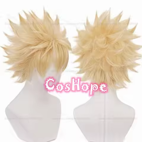 MHA Bakugou Katsuki Cosplay Wig Men Short Fluffy Light Golden Wig Cosplay Anime Cosplay Wigs Heat Re