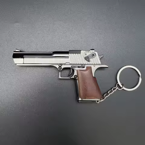 1:3 Scale Metal Desert Eagle Keychain with Wooden Handle, Detachable Magazine, Movable Slide, Collec