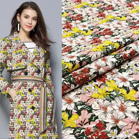 New Oil Painting Flower Bush Jacquard Fabric Dress Trench Coat Brocade Fashion Brand Cloth By The Ya