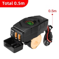 อะแดปเตอร์ USB QC 36W กันน้ำ Charger Sepeda Motor DC 12V-24V พร้อมจอแสดงผลแอลอีดี & เปิด/ปิดสวิตช์สา