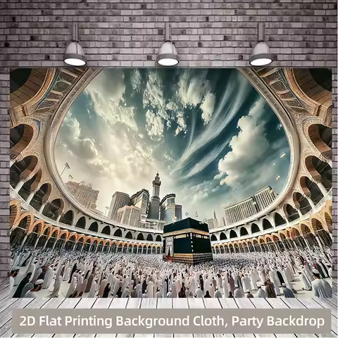 2D Flat, 2D Flat Banner, 1pc 2D Flat, 1pc Mecca Kaaba Islamic Background Banner - 2D Flat Print Hajj