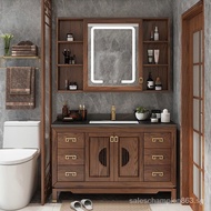 [in stock]New Chinese Style Bathroom Cabinet Red Oak Bathroom Table Floor-Standing Hand Washing Washbasin Mirror Cabinet Bathroom Cabinet Combination