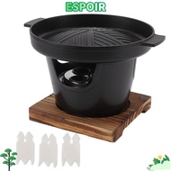 IESPOIRHA Mini BBQ Grill, Wood Aluminum Alloy Black Hibachi Grill, Durable Wooden Trivet Removable S
