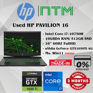 #HP257 Used HP PAVILION 16 i7-10750H 16GBD4 512GB SSD NVIDIA GEFORCE GTX1650Ti GTX 1650 TI 4G Gaming