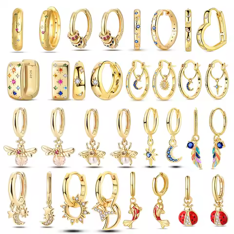 925 Silver Original Earring 2026 Hot Stud Hoop Crystal Earing For Women Large Gold Earrings With Rai
