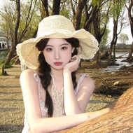 topi pantai wanita topi pantai Topi jerami, topi pantai, topi jerami renda, perjalanan musim panas w