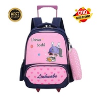 Girls' trolley bag - push bag with free pencil case - elementary school and kindergarten school bag 