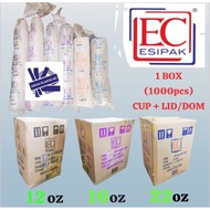 (1 Box=1000pcs) EC12Oz , EC16Oz , EC22Oz PP Cup With Flat Lid | Cawan Plastik & Penutup Cawan (Satu 