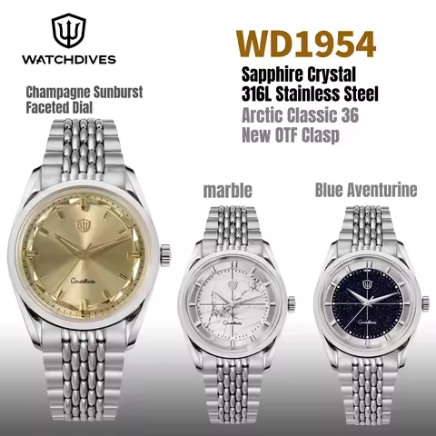 Watchdives WD1954 36mm CNC Case Quartz Watch VH31 Sweep Second Sapphire 100M Waterproof Luminous Sta