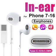 In Ear Earphone for IOS 17 16 15 14 13 12 11 Stereo Sound Wired Earbud Headset Type-c For All Phone
