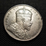 Malaya British Borneo Straits Settlements King Edward VII Old Silver Coin 1 Dollar Year 1908 ( Origi