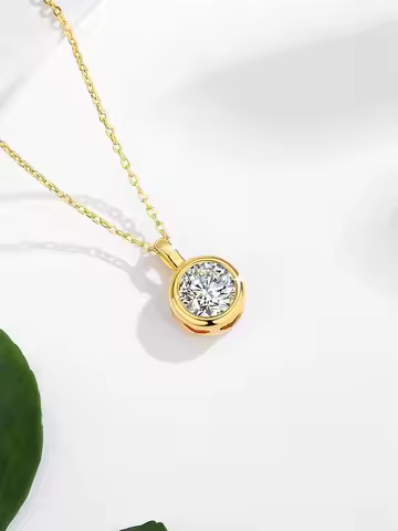 Genuine 18K Gold Moissanite Necklace 1CT AU750 Pendant Classic for Women Anniversary Party Gift Dail