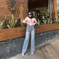 Highwaist Kulot Grey Ripped Jeans (not see-through) Looser Grey Jeans/