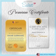 SweetKad Gold Mirror Acrylic Certificate / Plak Sijil Akrilik Cermin Emas Custom/Acrylic Award Certi