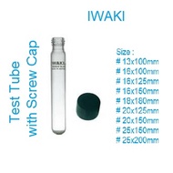 IWAKI-TST-SCR13-100-CP TEST TUBE GLASS WITH SCREW CAP 13x100 MM IWAKI THREAD CAP REACTION TUBE IWAKI