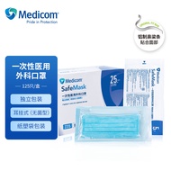 麦迪康Medicom 一次性医用外科口罩铝制鼻梁条蓝色独立包装（无菌型）125只/盒