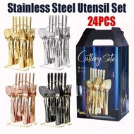 🍴 [SG Stock Next Day] 24Pcs Stainless Steel Cutlery Set | 6x Table Knife + 6x Meal Spoon + 6x Fork +
