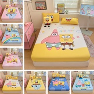 IN Stock 1pc 100% Pure Cotton Cartoon Style SpongeBob SquarePants Print Fitted Bedsheet For Boys Sin