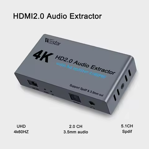 1x2 HD Splitter Spdif 3.5MM Audio Extractor HDMI 2.0 Ultra 4K 1 in 2 Out 4K60HZ HDR 3D Full HD 1080P