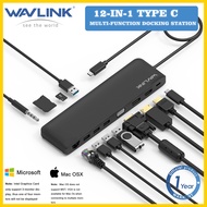 Wavlink USB C HUB 12-in-1 Docking Station สามจอแสดงผล Type-C อะแดปเตอร์ HDMI Display, VGA, 100W PD C