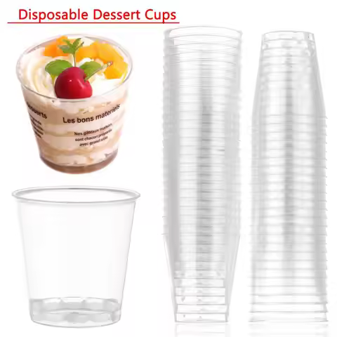 30/50X Round Reusable Plastic Shot Glasses Dessert Cups Disposable Glass Drinks