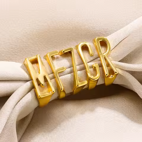 Initial A-Z Letter Rings For Women Gold Color Stainless Steel Open Adjustable Ring Hip Hop Party Bir