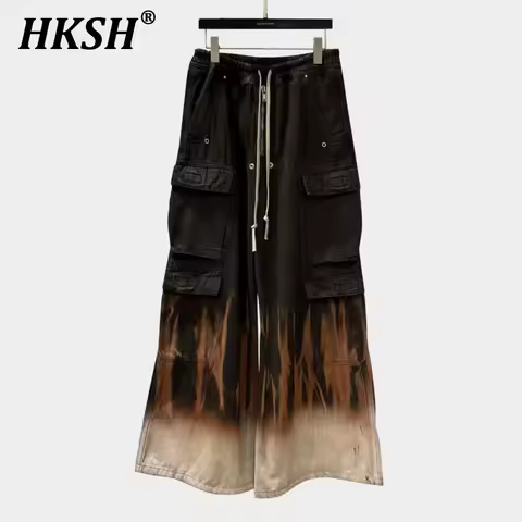 HKSH Dark RO Men Safari Style Denim Pants Spring New High Street Trend Tie Dyed Wide Leg Fashion Pun