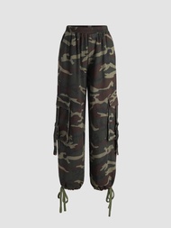 Cider Cider KPOP Denim Camo Pocket Cargo Jogger Jeansกางเกงวอร์มขายาวผู้หญิง กางเกงยีนส์ขายาว กางเกงคาร์โก้ ลายทหาร ลุคสตรีท