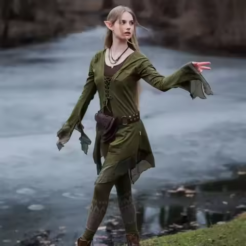 Enchanted Elven Cloak Pixie Cape Fairy Costume Forest Green Cloak Medival Dress Fairy Outfit Elf Cos
