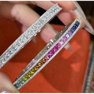 [ Lab Grown Gem/Dialon Full Test Selector ]- Silver Bangle Bracelet Princess cut Diamond Women Plati