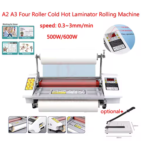 Desktop A3 A2 Paper Laminating Machine English Version Four Roller Cold Hot Laminator Rolling Machin