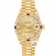【大眾名錶】ROLEX 勞力士69178 Datejust 蠔式女錶 18K金 金色十鑽面盤 後加紅寶鑽石圈 錶徑26mm 自動上鍊 大眾名錶G256