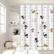Naughty Cat Illustration Shower Curtain Home Aesthetic Bathroom Partition Curtain Internet Celebrity