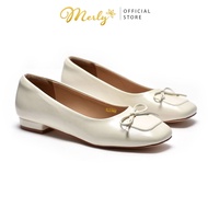 Merly 1482 Cream White Square Toe Bow Women's Doll Shoes, Large Size Doll Shoes, Women's Closed Toe 