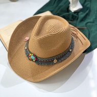 2022 Women's Summer cool fashion west cowboy Straw Hat Panamas UV Protection Sun Visor Seaside Beach